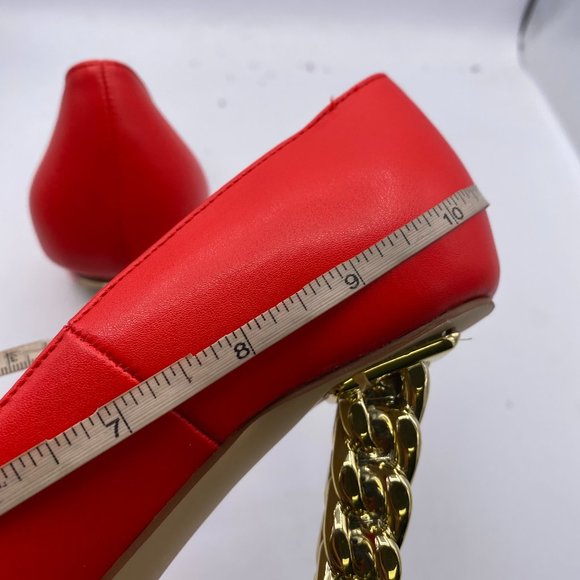 A NUYG red pointy toe gold chain chunky pumps heels shoes - Picture 7 of 10